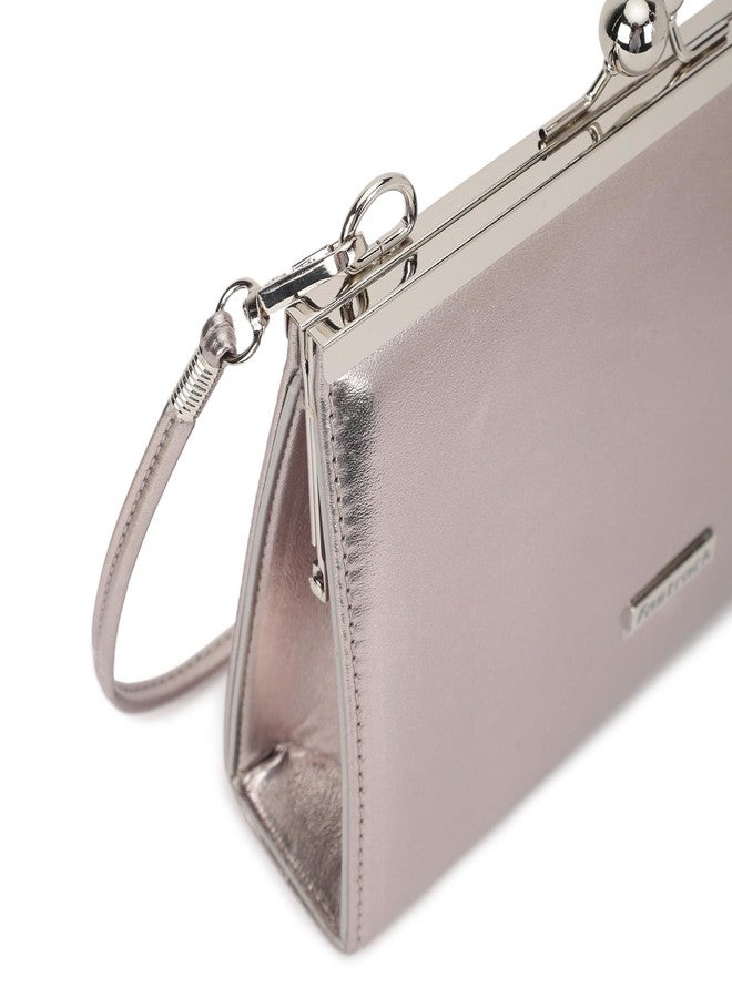 Fastrack Metallic silver Party Sling Bag for Women | Faux Leather Crossbody with Detachable Strap & Sleek Hardware | Compact & Stylish Evening Bag for Parties, Dinners & Nights Out - Image 3